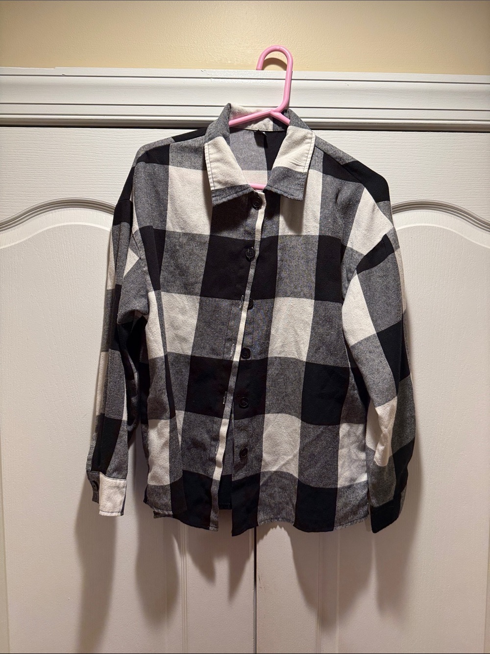 SHEIN Black and White Buffalo Check Button Down Shirt Jacket